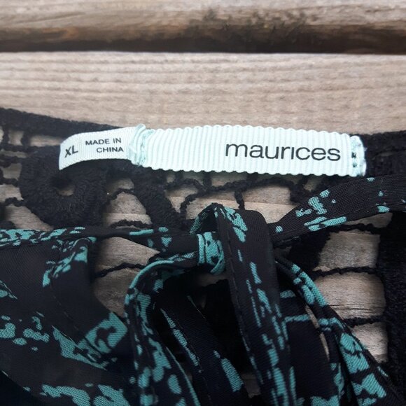 FLOWY Maurice's Blouse Lace Back XL Green and Black Maurices - Picture 2 of 3